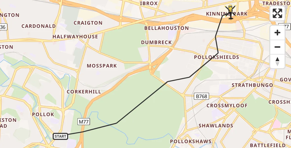 Flight route Police Helicopter Glasgow - Glasgow, 13 May 2026, 21:23