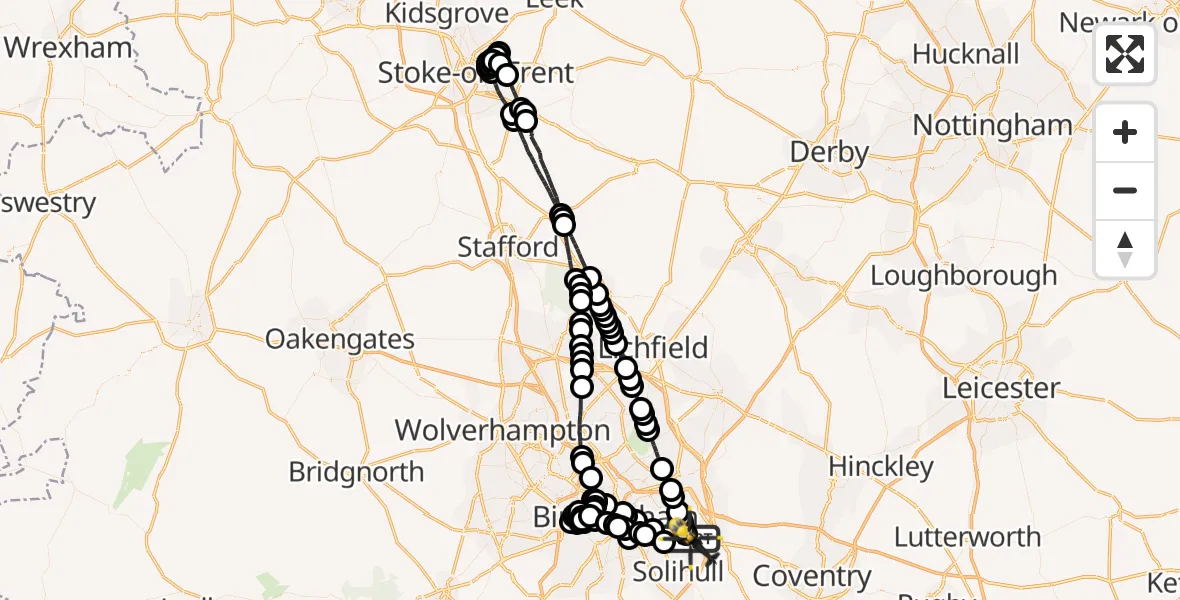 Flight route Police Helicopter Birmingham Airport - Birmingham Airport, 13 May 2026, 22:01