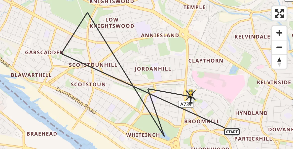 Flight route Police Helicopter Glasgow - Glasgow, 13 May 2026, 22:39