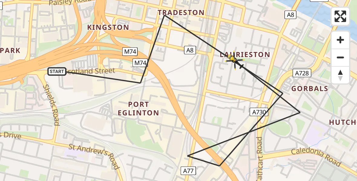 Flight route Police Helicopter Glasgow - Glasgow, 13 May 2026, 22:50