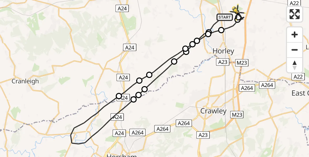Flight route Police Helicopter Salfords - Tandridge, 14 May 2026, 00:28