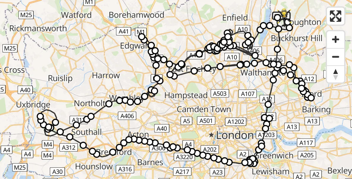Flight route Police Helicopter Metropolitan Police Air Support Unit Lippitts Hill - Sewardstonebury, 14 May 2026, 00:40