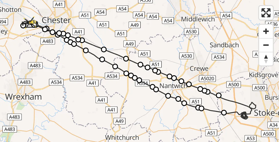 Flight route Police Helicopter Hawarden Airport - Hawarden Airport, 14 May 2026, 02:26
