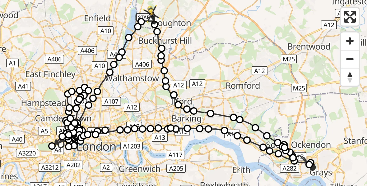 Flight route Police Helicopter Sewardstonebury - Sewardstonebury, 14 May 2026, 06:52