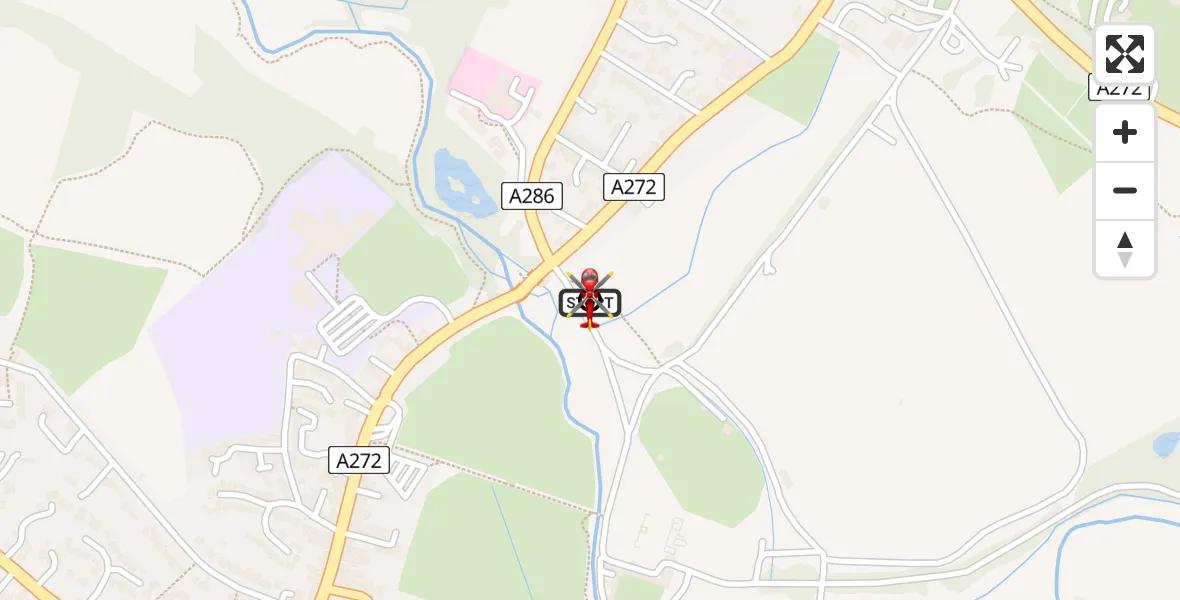 Flight route Air Ambulance Helicopter Easebourne - Midhurst, 14 May 2026, 08:08