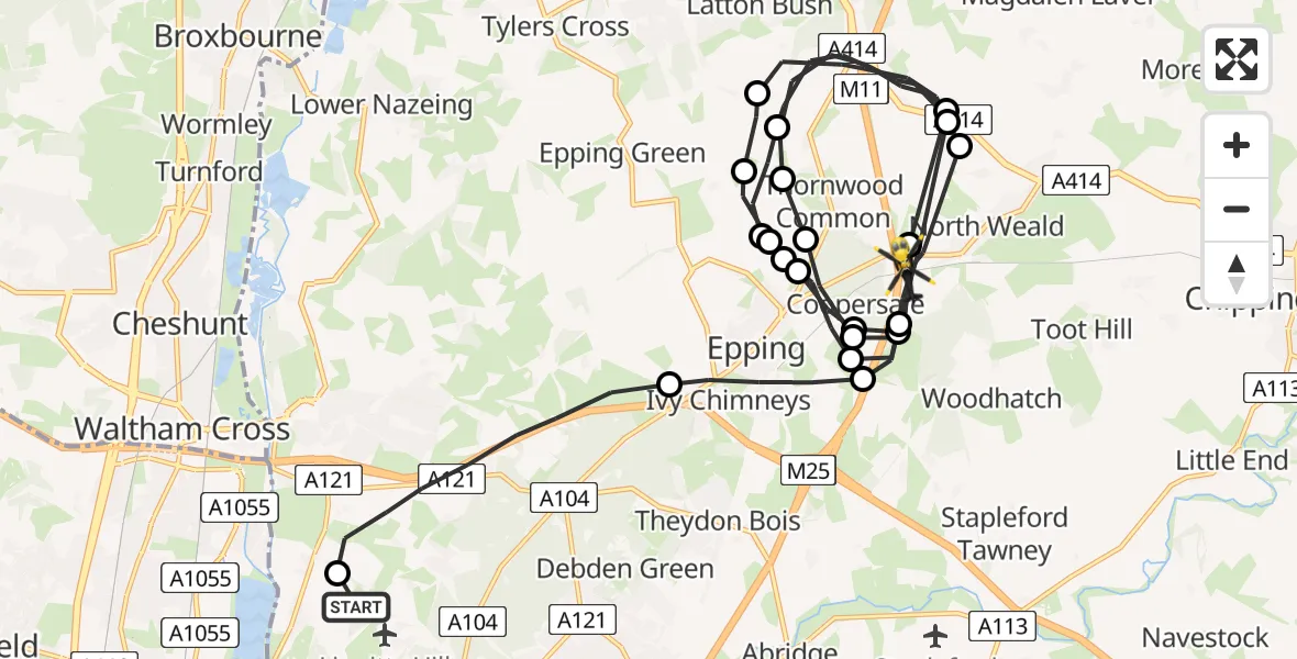 Flight route Police Helicopter Sewardstonebury - Coopersale, 14 May 2026, 08:22