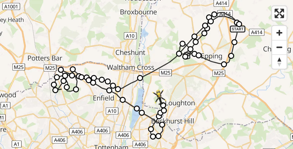 Flight route Police Helicopter North Weald Airfield - Metropolitan Police Air Support Unit Lippitts Hill, 14 May 2026, 09:01