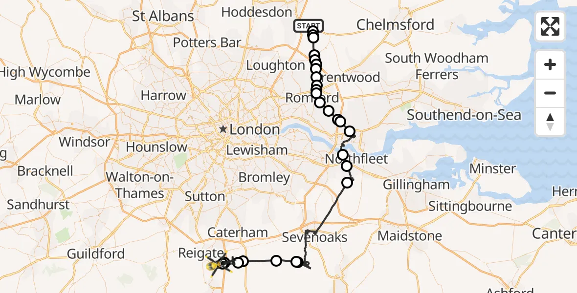 Flight route Police Helicopter North Weald Bassett - Redhill Aerodrome, 14 May 2026, 09:12