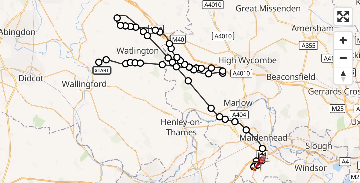 Flight route Air Ambulance Helicopter RAF Benson - Holyport, 14 May 2026, 09:34