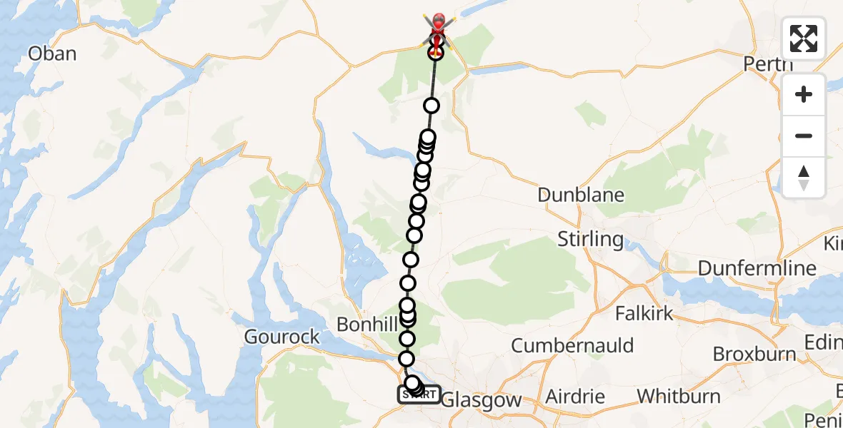 Flight route Air Ambulance Helicopter Glasgow Airport - Wester Lix, 14 May 2026, 09:41
