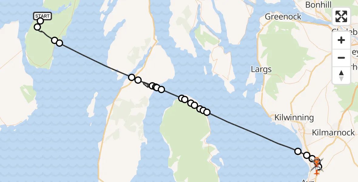 Flight route Coastguard Helicopter Inner Seas - Glasgow Prestwick Airport, 14 May 2026, 10:00