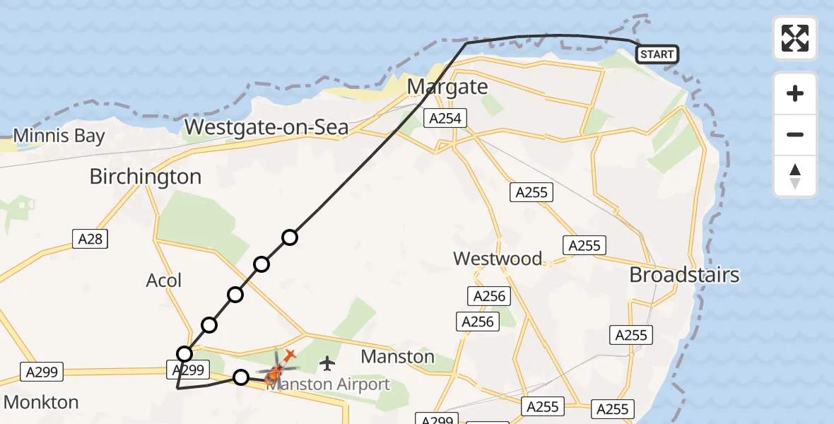 Flight route Coastguard Helicopter Margate - Manston Airport, 14 May 2026, 10:06