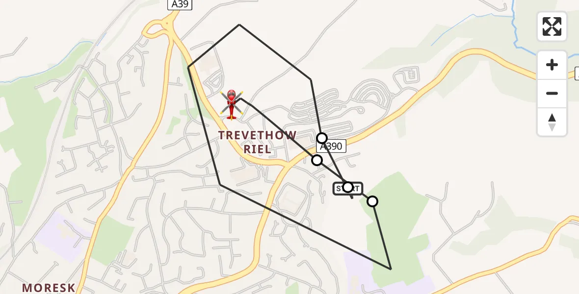 Flight route Air Ambulance Helicopter Truro - Truro, 14 May 2026, 10:19
