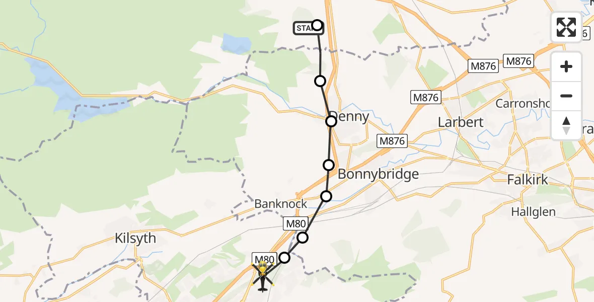Flight route Police Helicopter Whins of Milton - Cumbernauld, 14 May 2026, 10:25