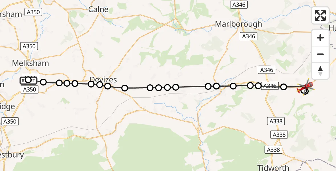 Flight route Air Ambulance Helicopter Wiltshire Air Ambulance - East Grafton, 14 May 2026, 10:27