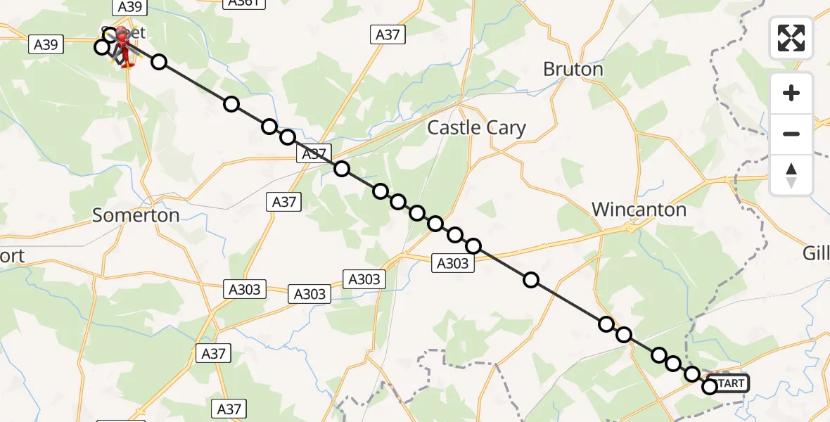 Flight route Air Ambulance Helicopter Henstridge Airfield - Street, 14 May 2026, 10:43