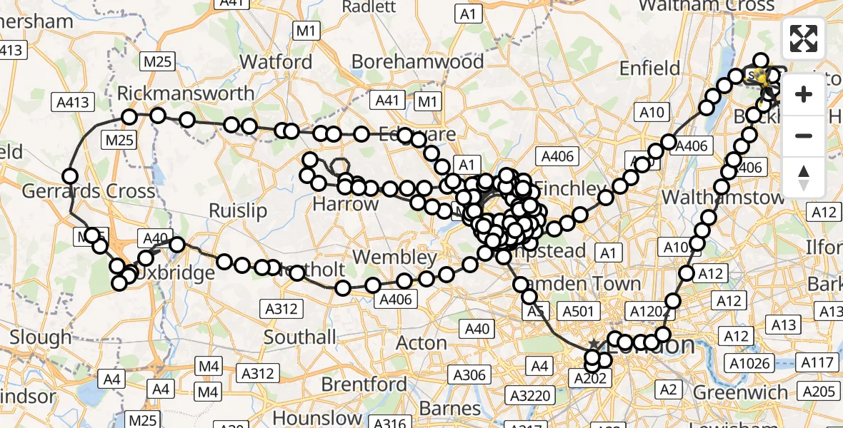 Flight route Police Helicopter Metropolitan Police Air Support Unit Lippitts Hill - Chingford, 14 May 2026, 10:45