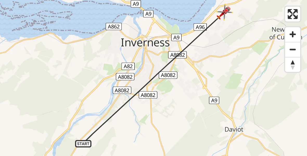 Flight route Air Ambulance Helicopter Inverness - Inverness, 14 May 2026, 10:48
