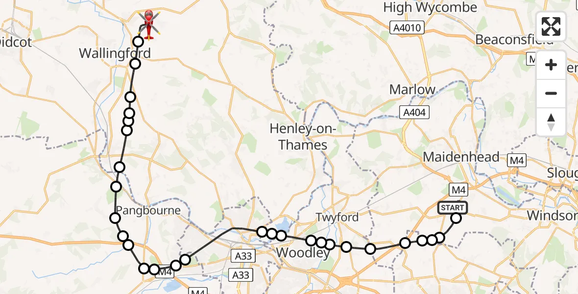 Flight route Air Ambulance Helicopter Holyport - RAF Benson, 14 May 2026, 11:19
