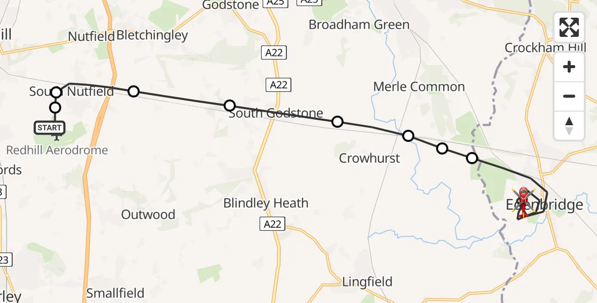 Flight route Air Ambulance Helicopter Redhill Aerodrome - Edenbridge, 14 May 2026, 11:55