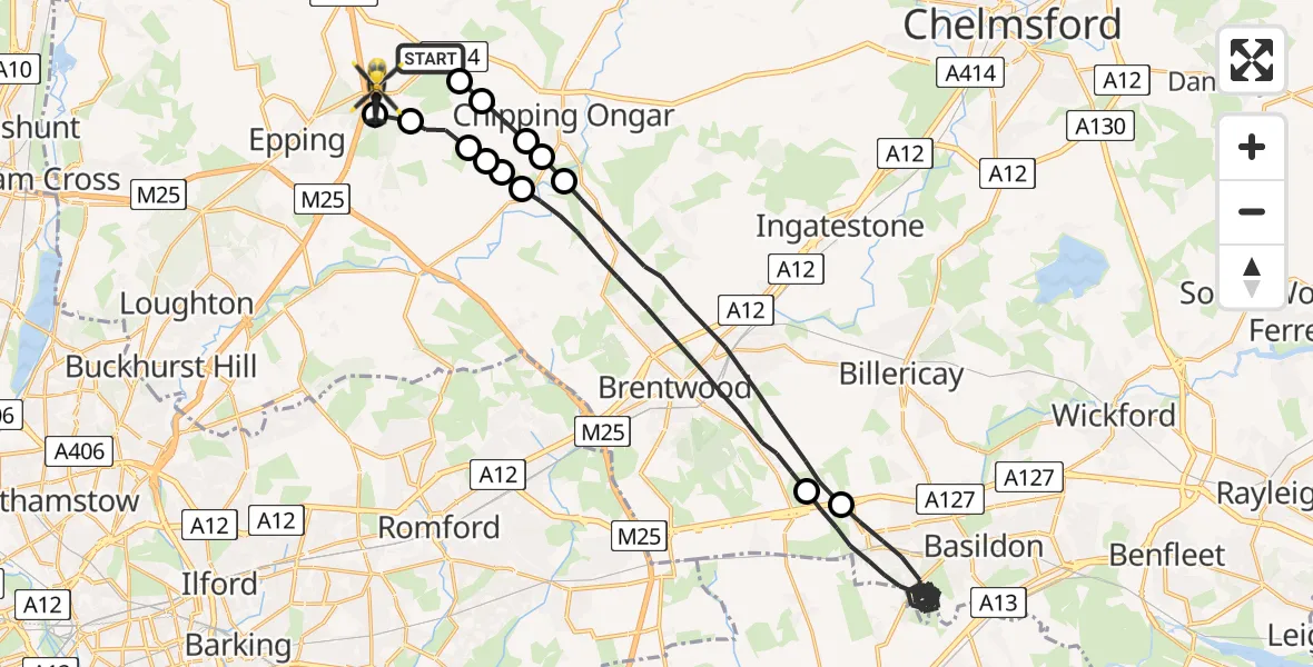 Flight route Police Helicopter North Weald Bassett - Coopersale, 14 May 2026, 12:01