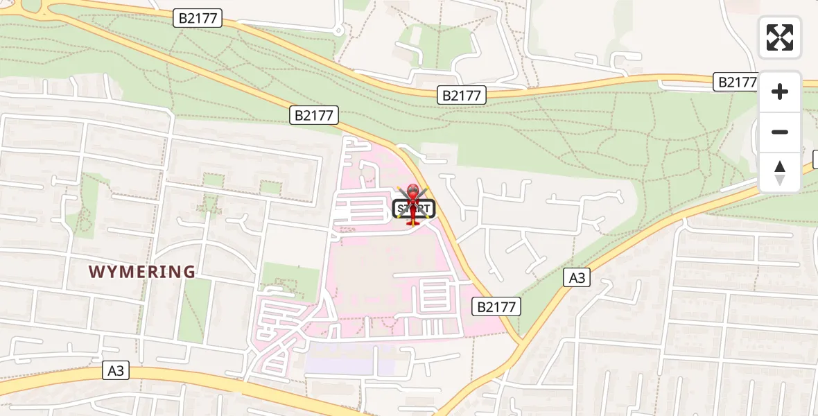 Flight route Air Ambulance Helicopter Queen Alexandra Hospital - Queen Alexandra Hospital, 14 May 2026, 12:24
