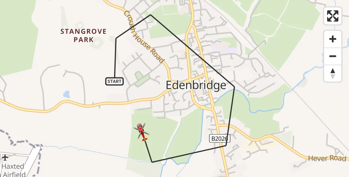 Flight route Air Ambulance Helicopter Edenbridge - Edenbridge, 14 May 2026, 12:30