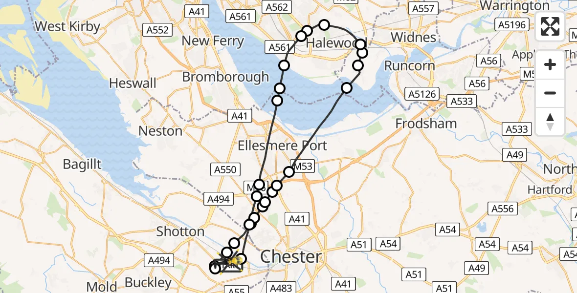 Flight route Police Helicopter Hawarden Airport - Hawarden Airport, 14 May 2026, 12:30