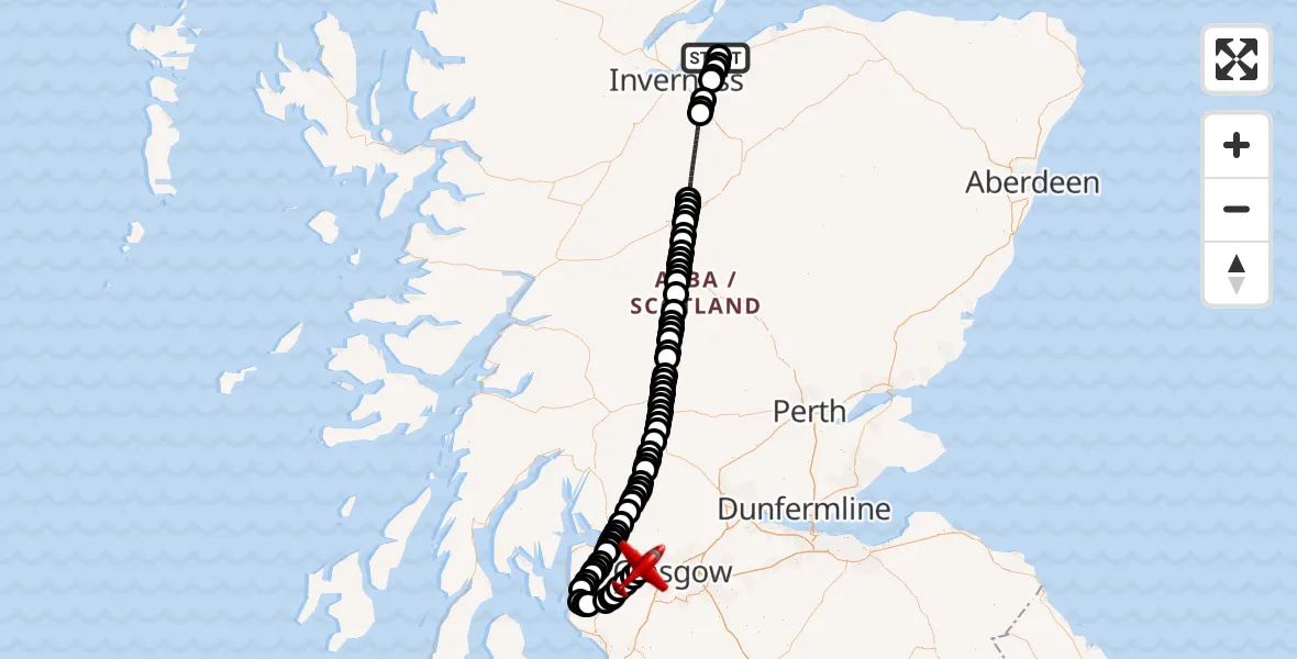 Flight route Air Ambulance Aircraft Highland - Glasgow Airport, 14 May 2026, 13:08