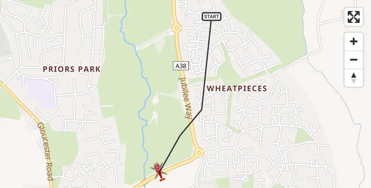 Flight route Air Ambulance Helicopter Tewkesbury - Tewkesbury, 14 May 2026, 13:25