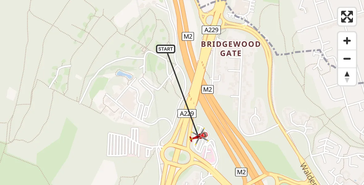 Flight route Air Ambulance Helicopter Bluebell Hill - Bluebell Hill, 14 May 2026, 13:36