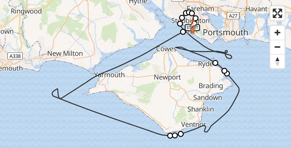 Flight route Coastguard Helicopter Solent Airport - Solent Airport, 14 May 2026, 13:45