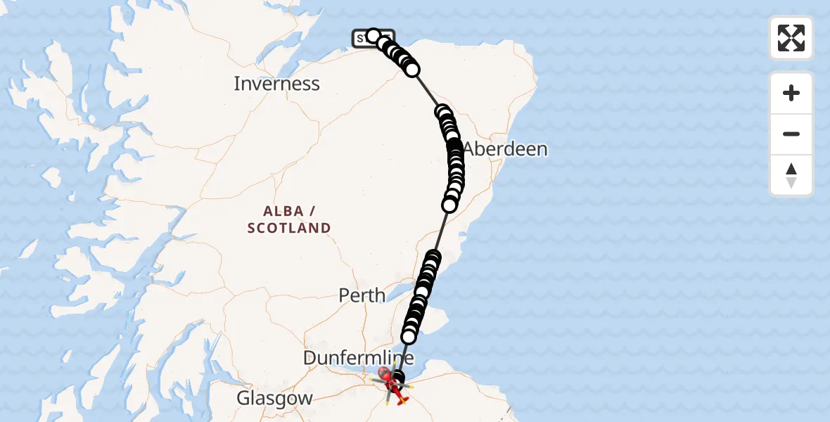 Flight route Air Ambulance Helicopter RAF Lossiemouth - Moredun, 14 May 2026, 13:47
