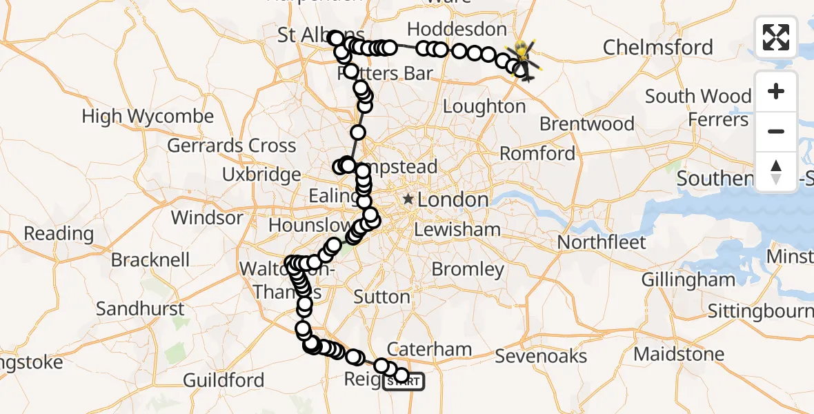 Flight route Police Helicopter South Nutfield - Coopersale, 14 May 2026, 14:02