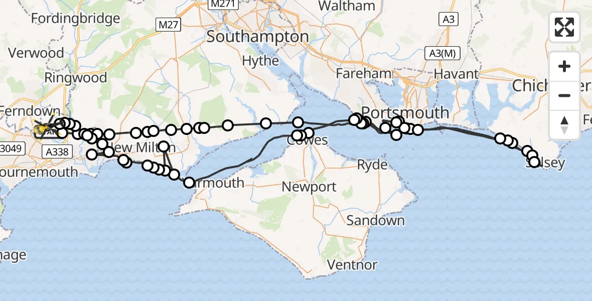 Flight route Police Helicopter Bournemouth Airport - Bournemouth Airport, 14 May 2026, 14:23