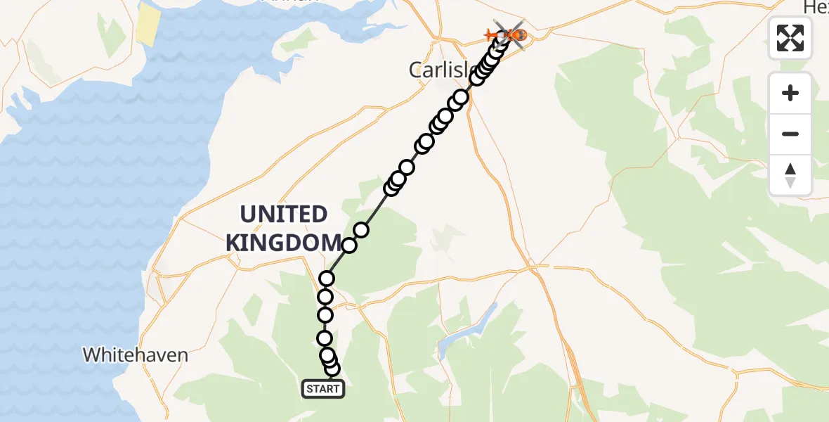 Flight route Coastguard Helicopter Seatoller - Carlisle Lake District Airport, 14 May 2026, 14:47