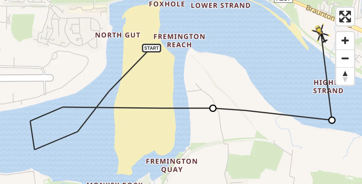 Flight route Police Helicopter Chivenor - Ashford, 14 May 2026, 14:48