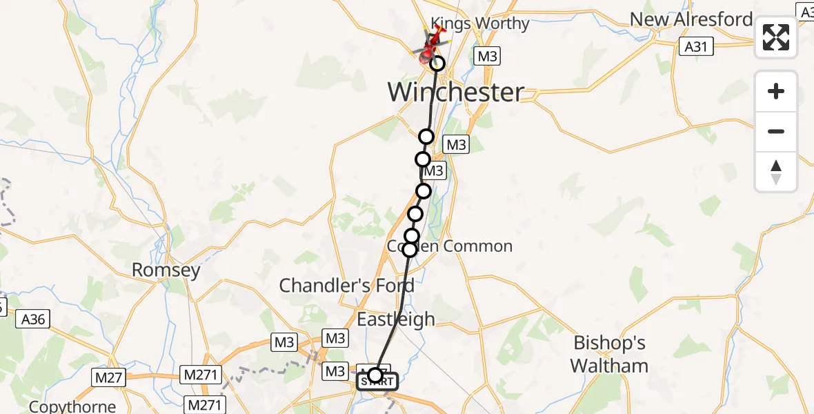 Flight route Air Ambulance Helicopter Southampton Airport - Littleton, 14 May 2026, 14:58