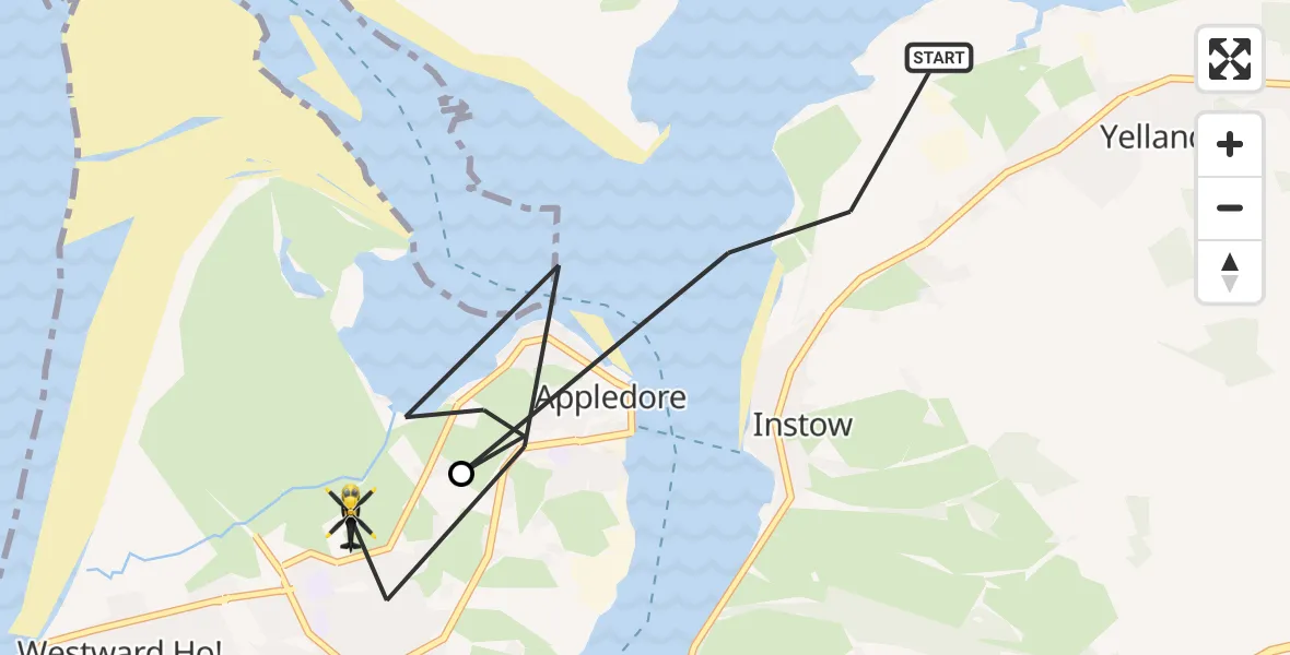 Flight route Police Helicopter Instow - Northam, 14 May 2026, 15:07