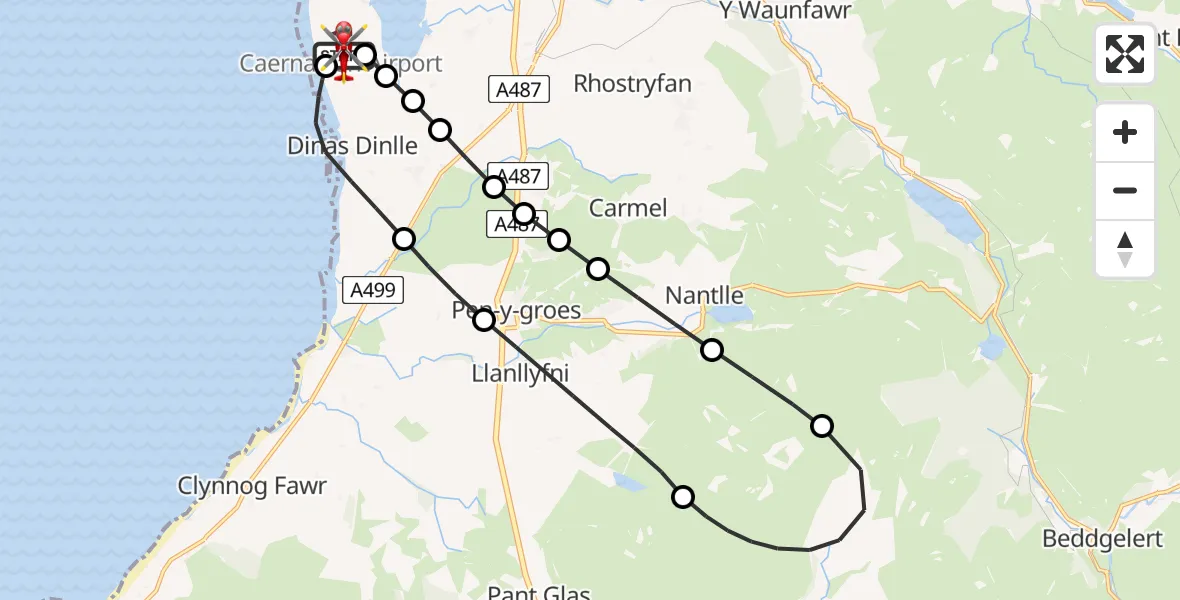 Flight route Air Ambulance Helicopter Caernarfon Airport - Caernarfon Airport, 14 May 2026, 15:12