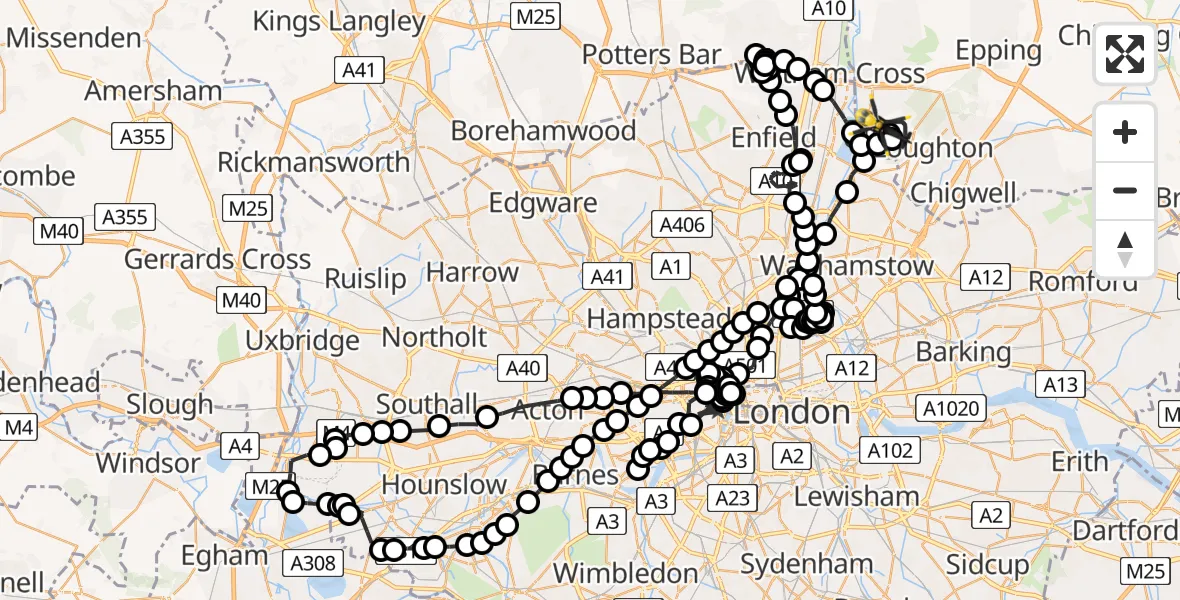 Flight route Police Helicopter Sewardstonebury - Sewardstonebury, 14 May 2026, 15:51