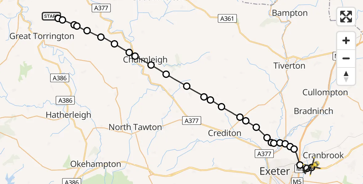 Flight route Police Helicopter Torridge - Clyst Honiton, 14 May 2026, 16:06