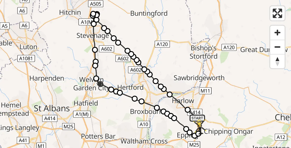 Flight route Police Helicopter North Weald Bassett - North Weald Airfield, 14 May 2026, 16:54