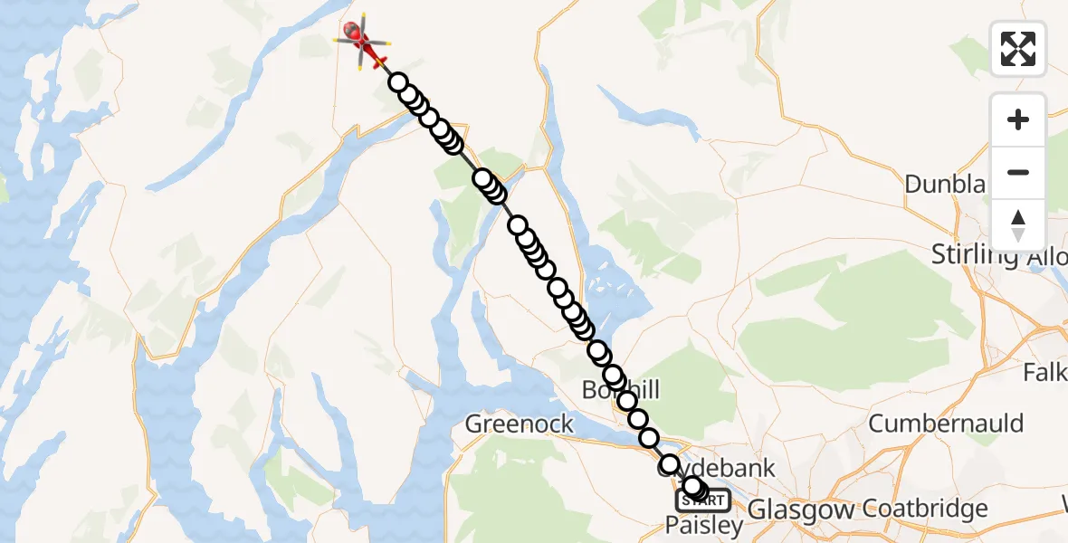 Flight route Air Ambulance Helicopter Glasgow Airport - Argyll and Bute, 14 May 2026, 16:58