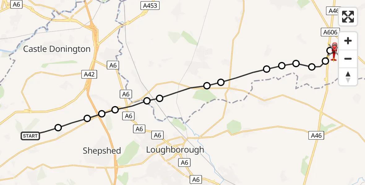 Flight route Air Ambulance Helicopter Osgathorpe - Nottingham Heliport, 14 May 2026, 17:32