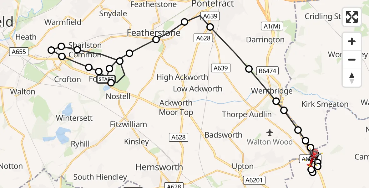 Flight route Air Ambulance Helicopter YAA Nostell Helicopter Port - Hampole, 14 May 2026, 17:51