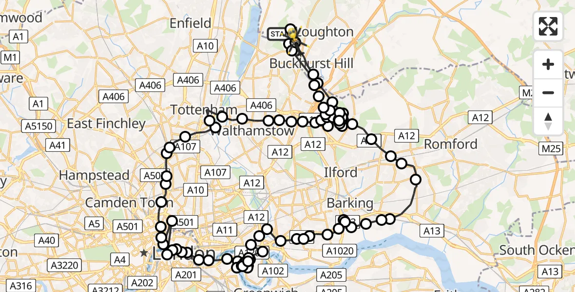Flight route Police Helicopter Sewardstonebury - Chingford, 14 May 2026, 18:29