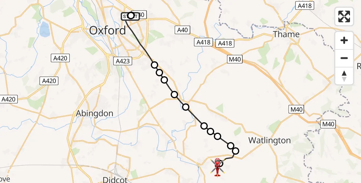 Flight route Air Ambulance Helicopter John Radcliffe Hospital - RAF Benson, 14 May 2026, 18:43