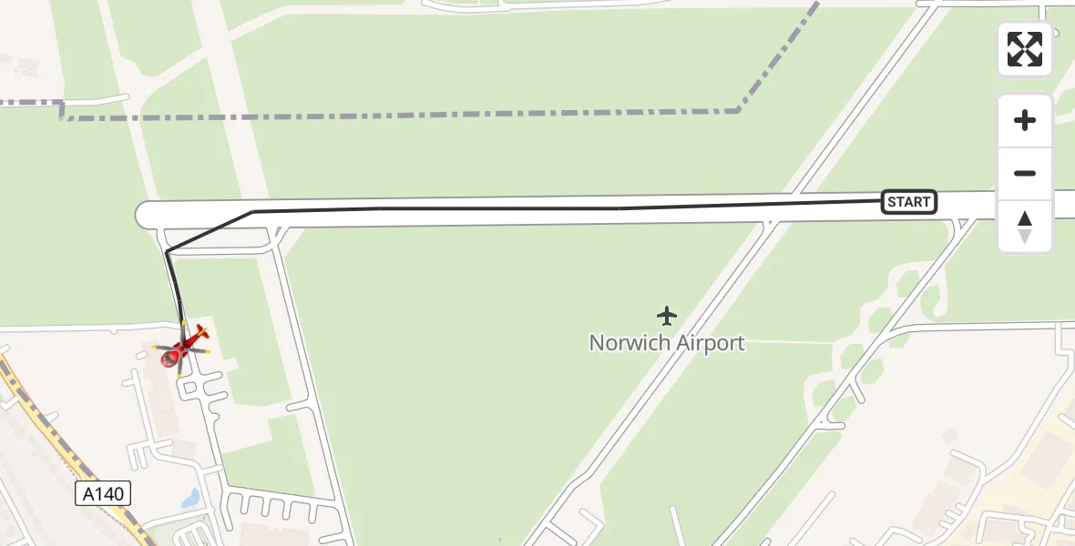 Flight route Air Ambulance Helicopter Norwich Airport - Norwich Airport, 14 May 2026, 18:53