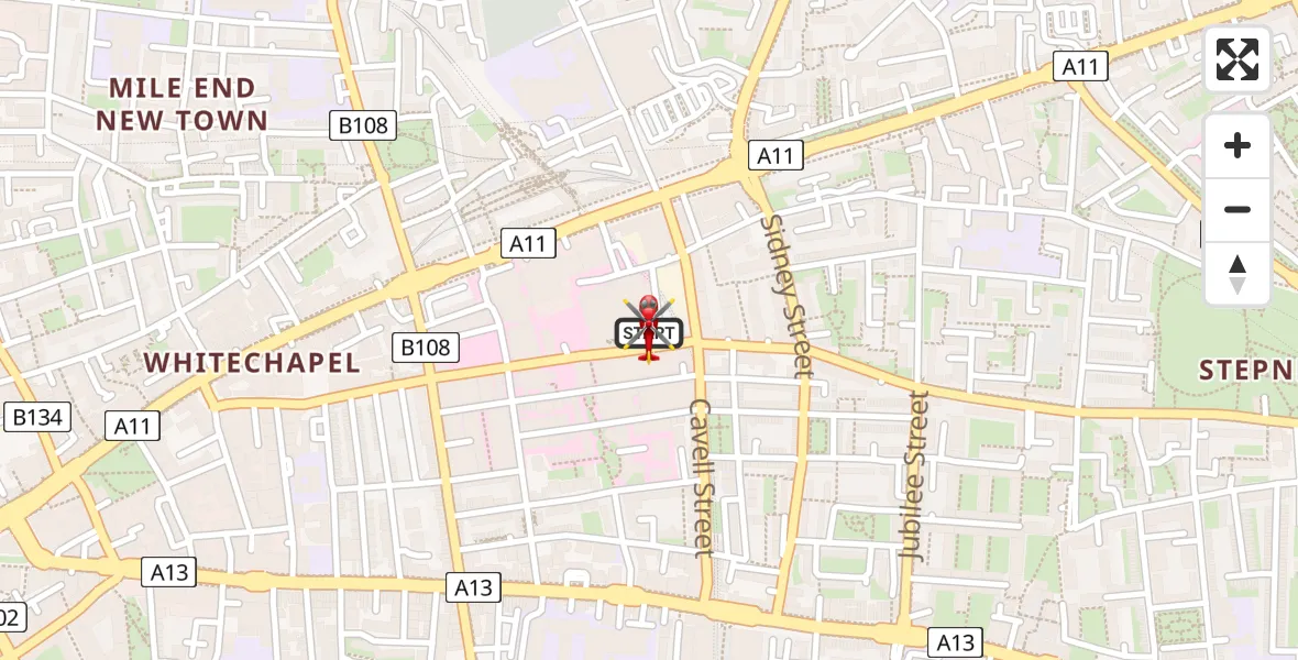 Flight route Air Ambulance Helicopter Royal London Hospital - Royal London Hospital, 14 May 2026, 19:18